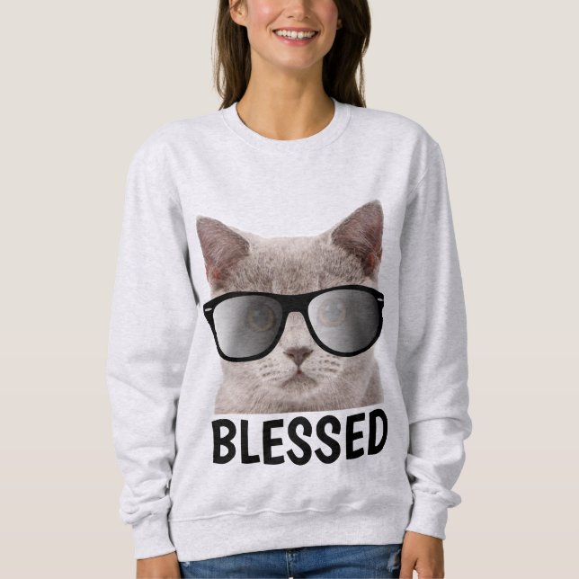 Christian Cat Lover T-Shirts, BLESSED Sweatshirt (Front)