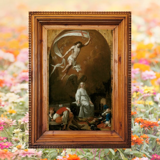 Christian Catholic Jesus Resurrection Happy Easter Poster (Religious Christian Catholic Jesus Christ is risen Resurrection Happy Easter Poster)