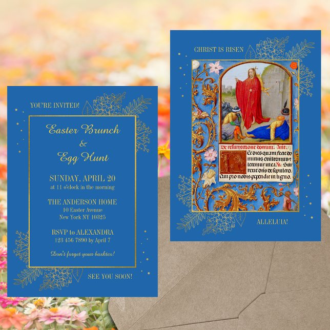 Christian Catholic Medieval Easter Brunch Egg Hunt Invitation (Religious Christian Catholic Medieval Manuscript Resurrection Easter Brunch Egg Hunt Invitation)