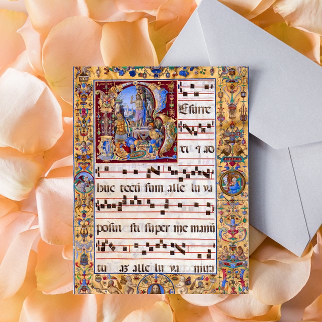 Christian Catholic Medieval Resurrection Easter Postcard (Religious Christian Catholic Gregorian Chant Medieval Manuscript Jesus Resurrection Easter Postcard)