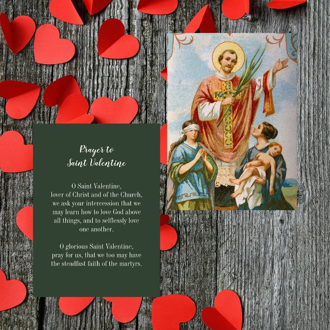 Christian Catholic Saint Valentine's Day Prayer Note Card (Religious Christian Catholic Valentine's Day Prayer Card to Saint Valentine saint patron of lovers)