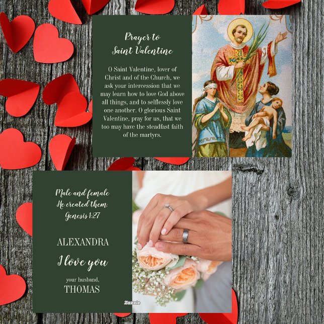 Christian Catholic Wife Photo Valentine's Day Holiday Card (Religious Christian Catholic Husband Wife Photo Valentine's Day Card with Prayer to St Valentine)