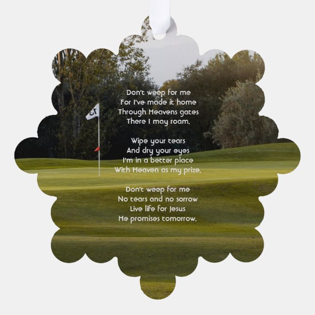 Christian Celebration Life Keepsake Golf Golfing  Ornament Card (Back)