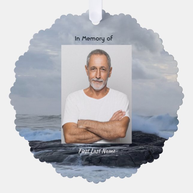 Christian Celebration Life Keepsake Storm Ocean Ornament Card (Front)