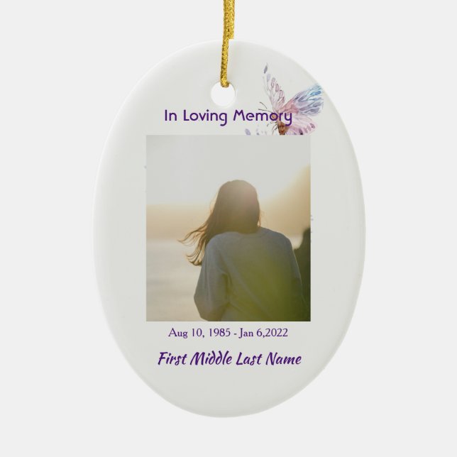 Christian Celebration Life Remembrance Butterfly Ceramic Ornament (Front)