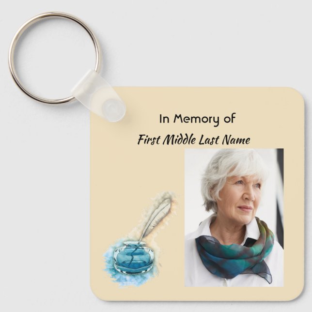 Christian Celebration of Life Service Feather Pen  Keychain (Front)
