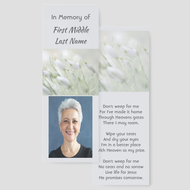 Christian Celebration of Life Snowdrop Flowers Bookmarks (Front & Back)