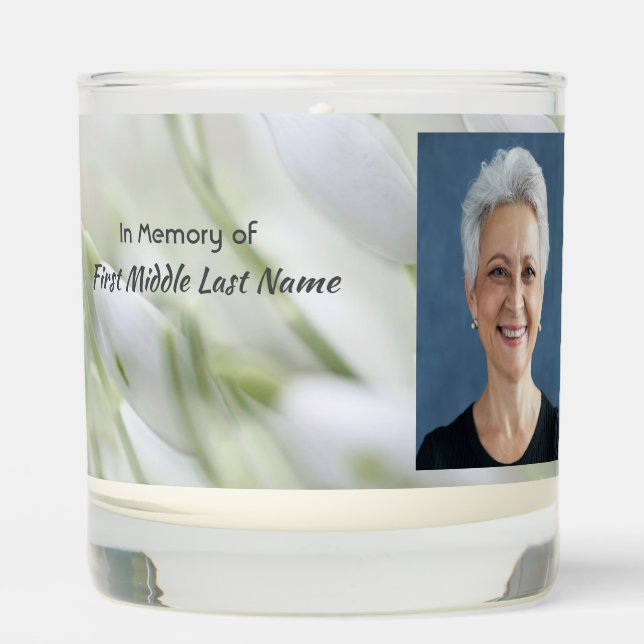 Christian Celebration of Life Snowdrop Flowers Scented Candle (Front)