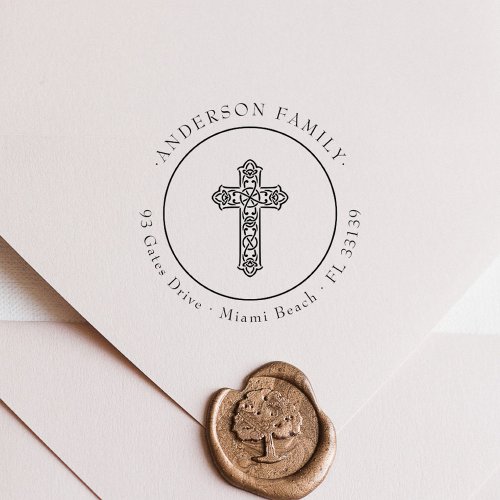 Christian Celtic Cross Family Return Address Rubber Stamp