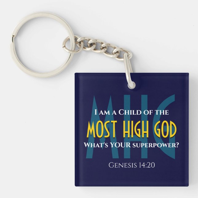 Christian CHILD OF MOST HIGH GOD Superpower BLUE Keychain (Front)