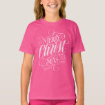 Christian Christ Christmas Chalkboard Lettering T-Shirt<br><div class="desc">We say 'Merry Christmas' very often during the season, but sometimes we tend to forget where this greeting actually originates from. Here is a wonderfully elegant piece of custom hand lettering in the fashionable chalkboard look to give a gentle nudge back into the direction of Jesus. Professional calligraphy by Ivan...</div>