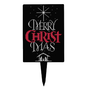 Christian Christ Merry CHRISTmas Calligraphy Jesus Cake Topper