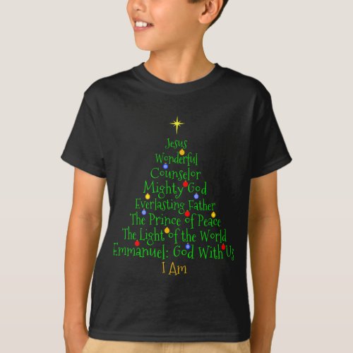 Christian Christmas Bible Names of Jesus Tree Shap T_Shirt
