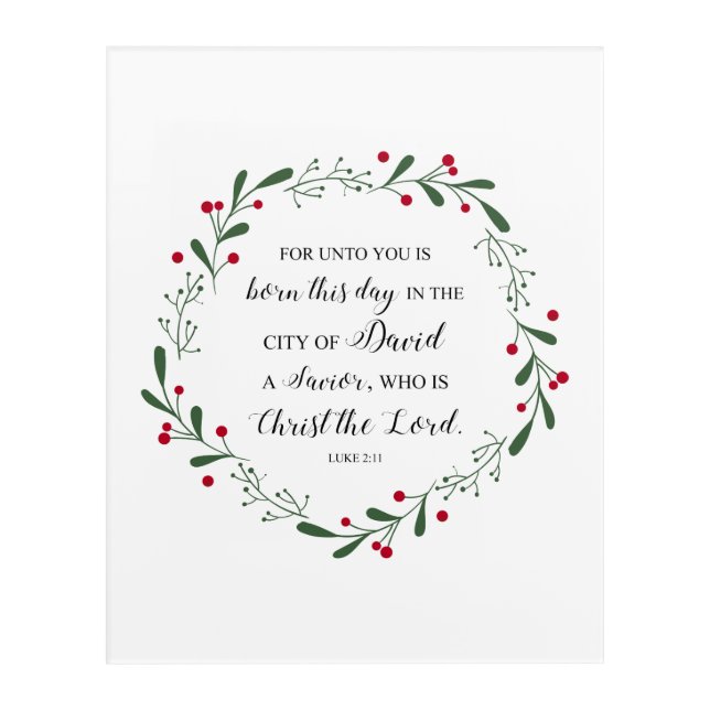 Christian Christmas Bible Verse Jesus Savior Luke Acrylic Print (Front)