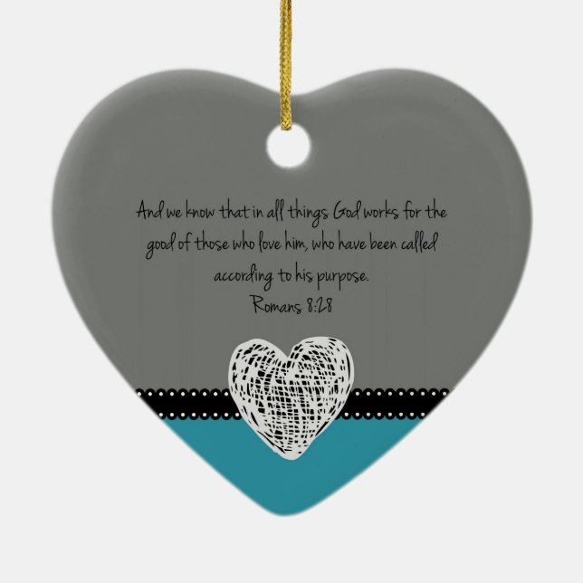 Christian Christmas Bible Verse Romans 8:28 Retro Ceramic Ornament (Back)
