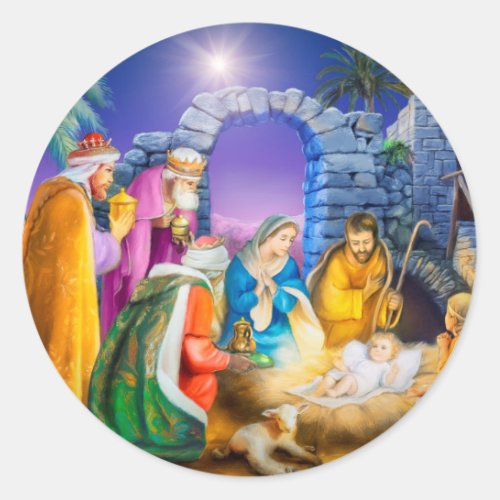 Christian Christmas card Classic Round Sticker
