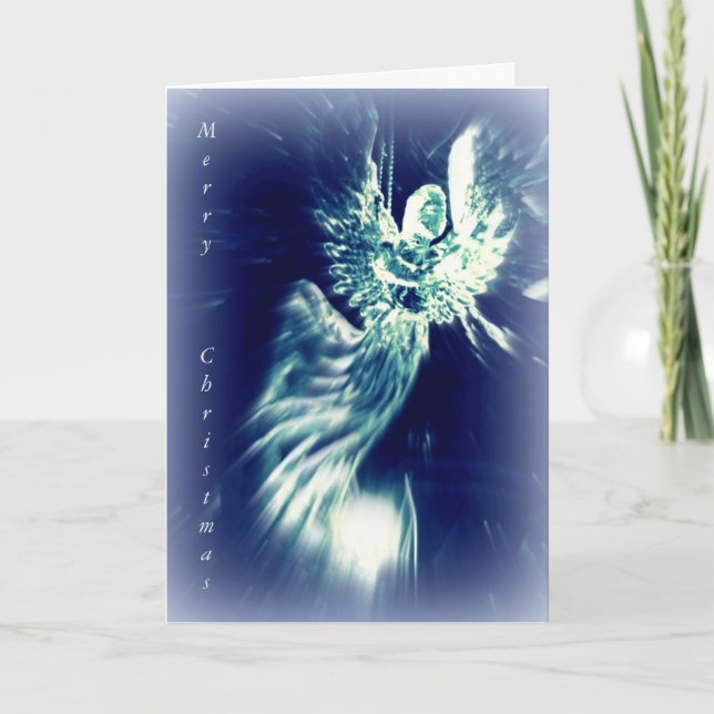 Christian Christmas card silver blue angel (Front)