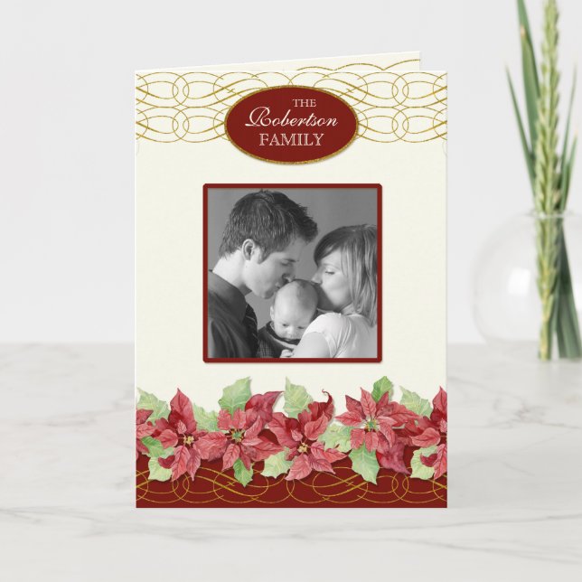 Christian Christmas Card Swirls 'n Poinsettias (Front)