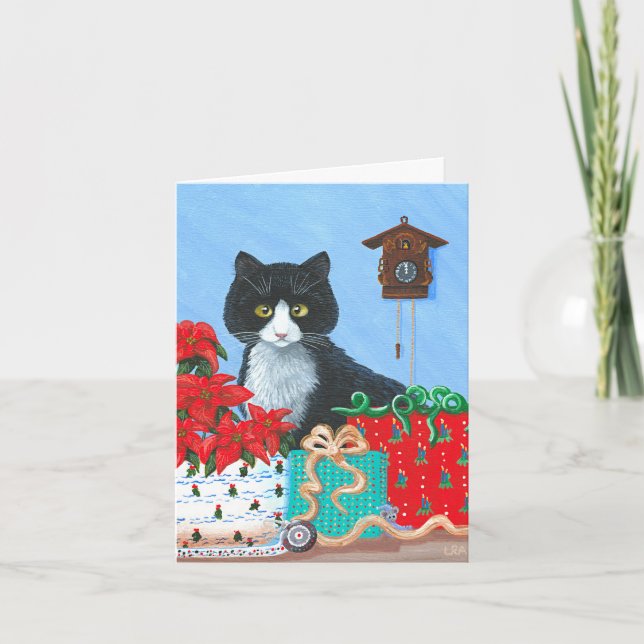 Christian Christmas Gift Tuxedo Cat Mouse Holiday Card (Front)