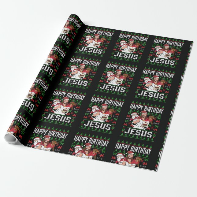 Christian Christmas HAPPY BIRTHDAY JESUS Family Ma Wrapping Paper (Unrolled)