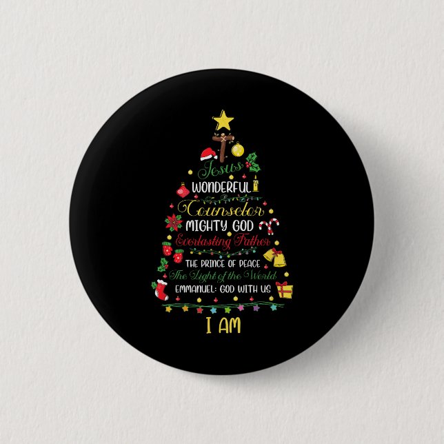 Christian Christmas Jesus Bible Names Xmas Tree Sh Button (Front)
