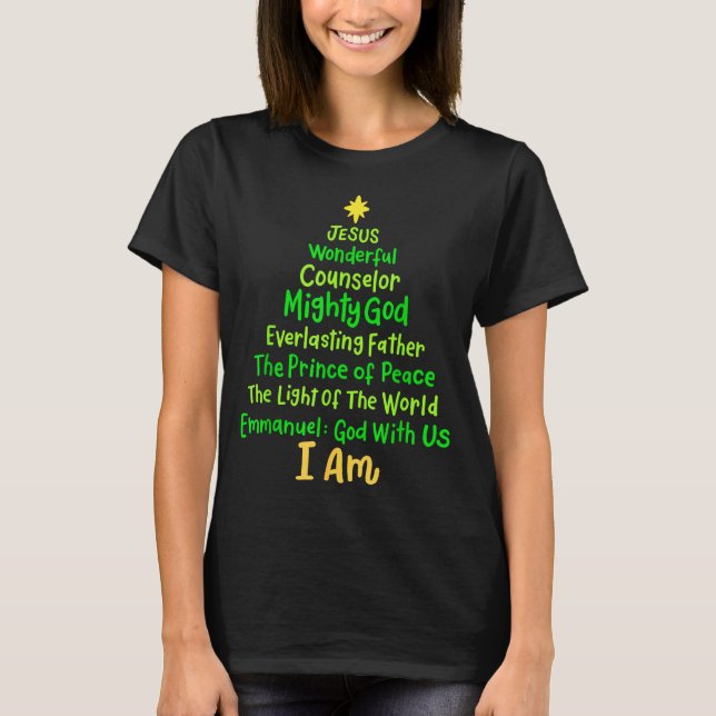 Christian Christmas Jesus Bible Names Xmas Tree Sh T-Shirt (Front)