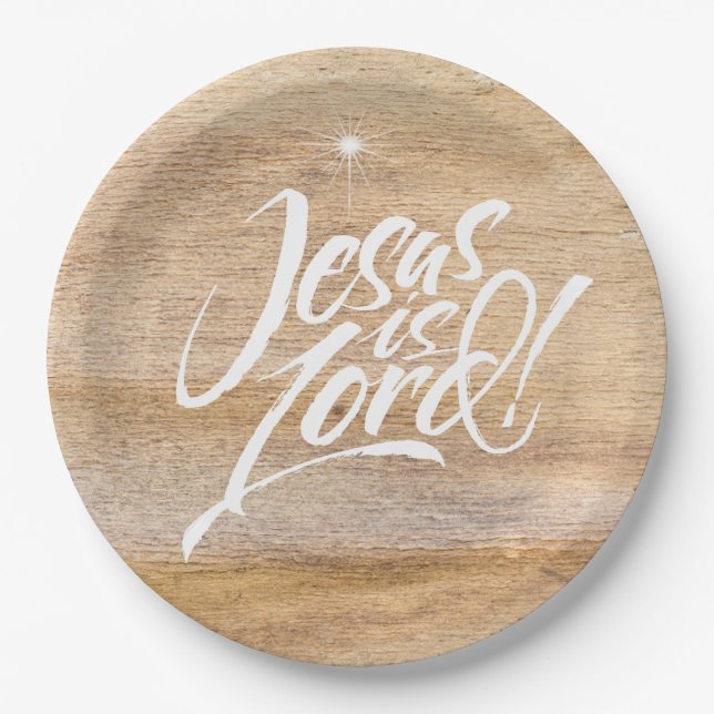 Christian Christmas Jesus is Lord Religious Wooden Paper Plates (Front)