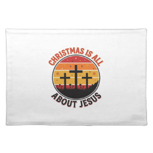 Christian Christmas Jesus Sunset Cross T-Shirt Des Cloth Placemat