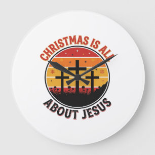 Christian Christmas Jesus Sunset Cross T-Shirt Des Large Clock