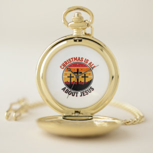 Christian Christmas Jesus Sunset Cross T-Shirt Des Pocket Watch