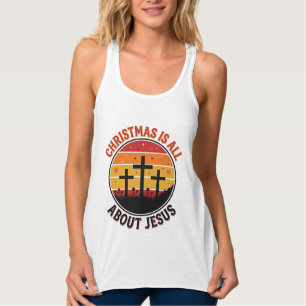 Christian Christmas Jesus Sunset Cross T-Shirt Des Tank Top