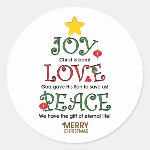 Christian Christmas Joy Love and Peace Classic Round Sticker