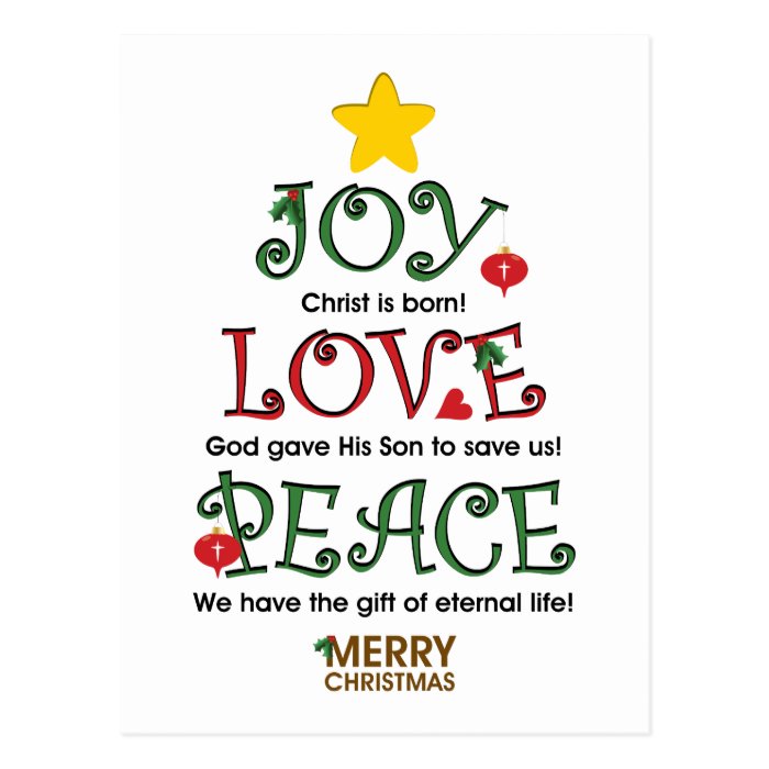 Christian Christmas Joy Love and Peace Postcards
