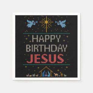 Christian Christmas Knit - Happy Birthday Jesus    Napkins
