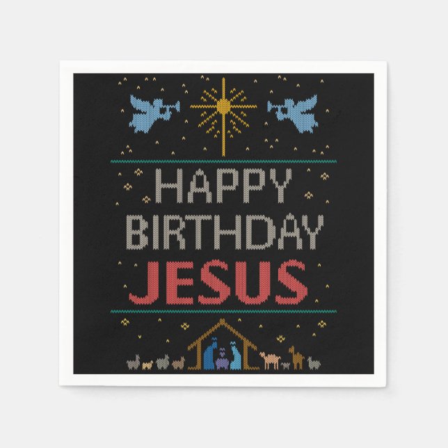 Christian Christmas Knit - Happy Birthday Jesus    Napkins (Front)