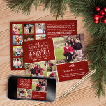 Christian Christmas Luke 2 Multiple Photo Holiday Card<br><div class="desc">Christian Christmas Verse Typography Collage Holiday Photo Card in Red We've added Luke 2:11 onto the wintery red background of this card in a festive typography, with space for four photos on the front! Add 12 of your favorite photos from the year to the back, along with an update of...</div>