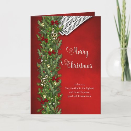 Christian Christmas Music Notes Red Pine Branch Card