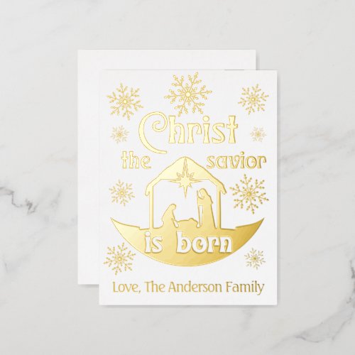 Christian Christmas Nativity Christ Savior is Born Foil Holiday Postcard
