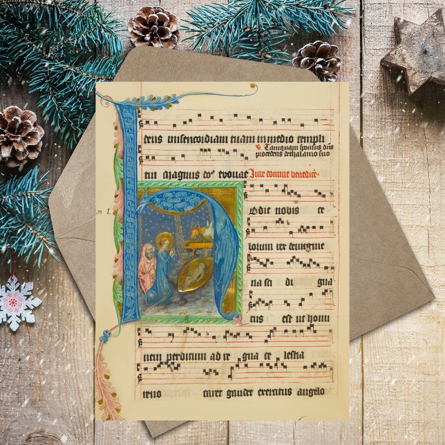 Christian Christmas Nativity Gregorian Medieval Postcard (Christmas Medieval Gregorian Chant Manuscript Catholic Christian Postcard)