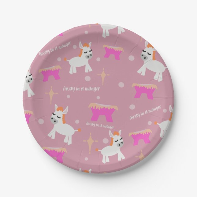Christian Christmas Nativity Pink Paper Plates (Front)