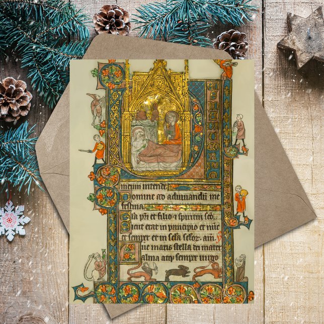 Christian Christmas Nativity Scene Medieval Postcard (Ave Maris Stella Christmas Nativity Scene Medieval Catholic Christian Postcard)