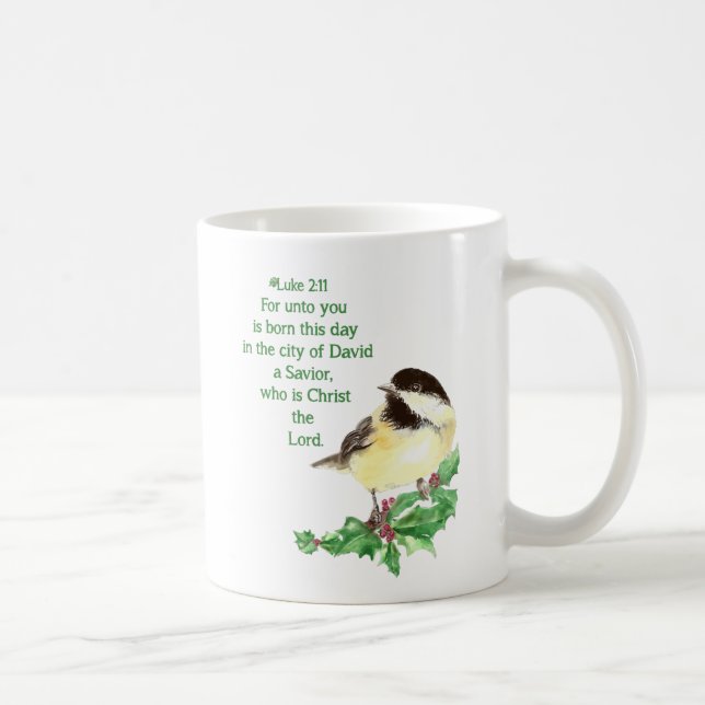 Christian Christmas Scripture Chickadee Bird Art Coffee Mug (Right)