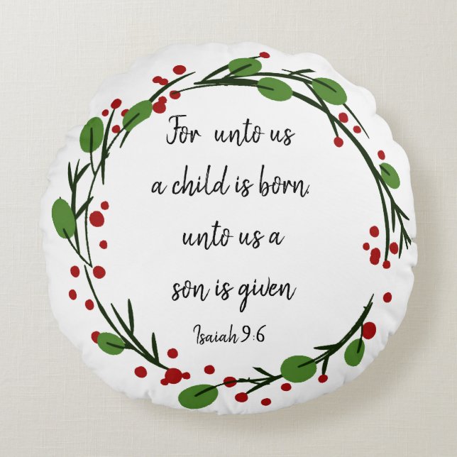 Christian Christmas Scripture Inspirational Verse Round Pillow (Front)