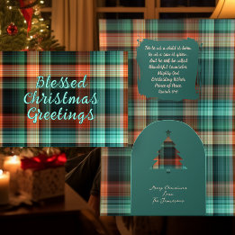 Christian Christmas Scripture Plaid Design Holiday Card