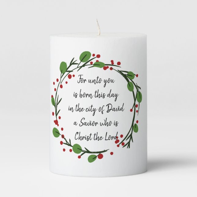Christian Christmas Scripture Sticker Scripture Pillar Candle (Front)