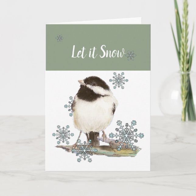 Christian Christmas Snow Cute Chickadee Bird Holiday Card (Front)