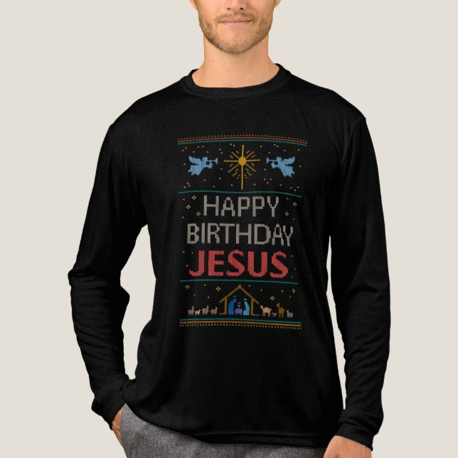Christian Christmas Sweater Happy Birthday Jesus (Front)