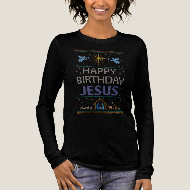 Christian Christmas Sweater Happy Birthday Jesus (Front)