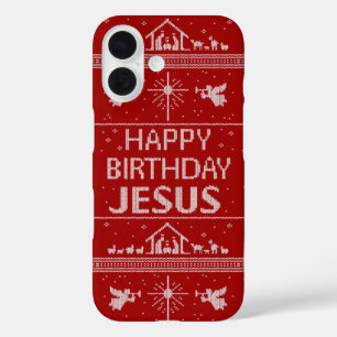 Christian Christmas Sweater Happy Birthday Jesus iPhone 16 Case