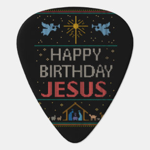 Christian Christmas Sweater Happy Birthday Jesus  Guitar Pick